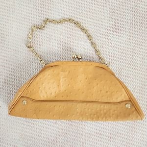 Vintage Anne Klein Ostrich Embossed Leather Clutch Purse